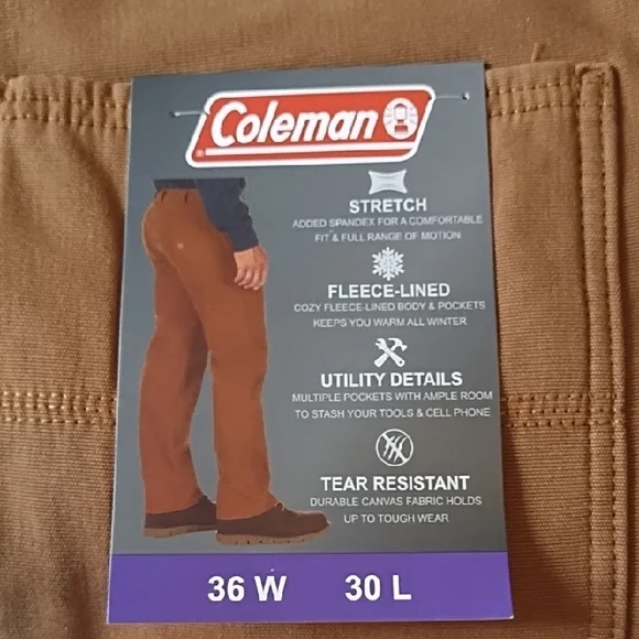 Coleman Fleece-Lined Pants, Color:Toffee, Sz. W36 x L30 - Picture 2 of 5